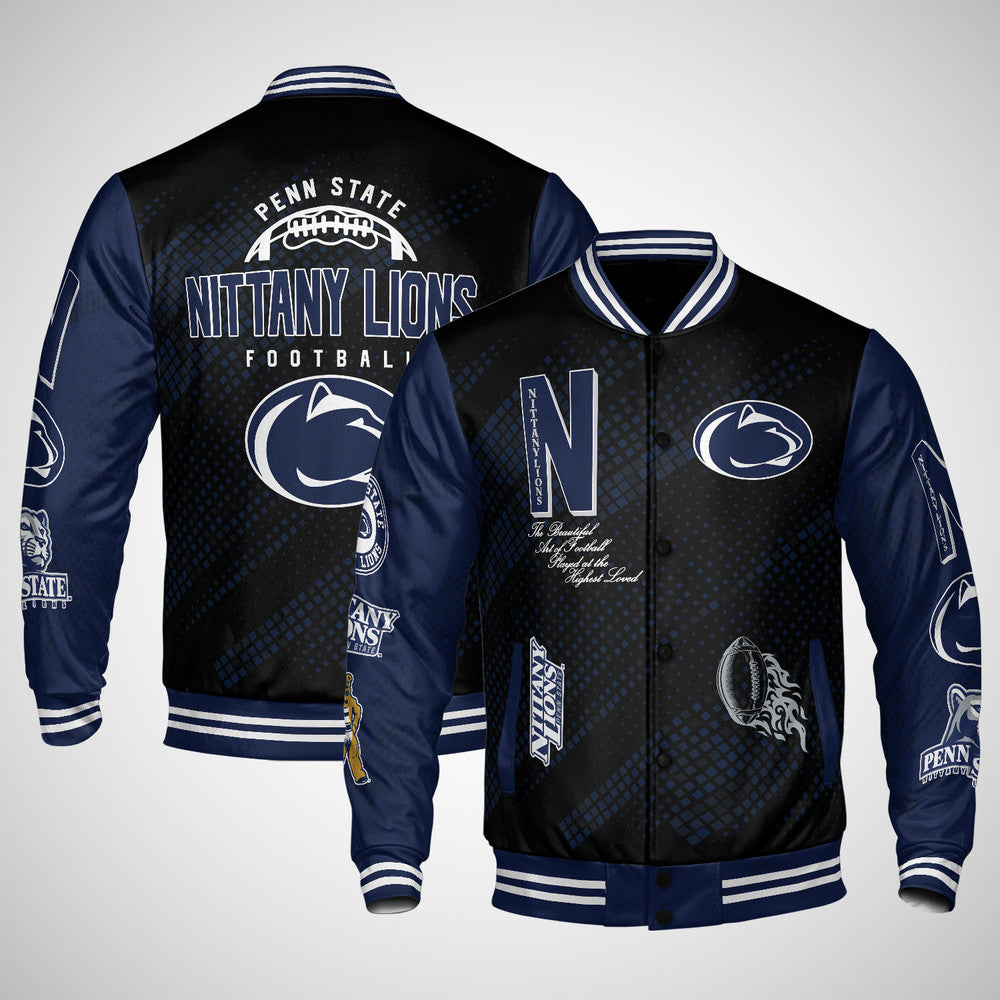 Penn State Nittany Lions , Ncaa Pattern Baseball Jacket, Varsity Jacket V12