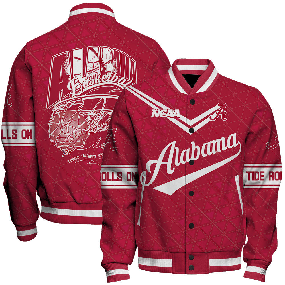 Alabama Crimson Tide Ncaa Basketball Tide Rolls On 3D Unisex Varsity Jacket