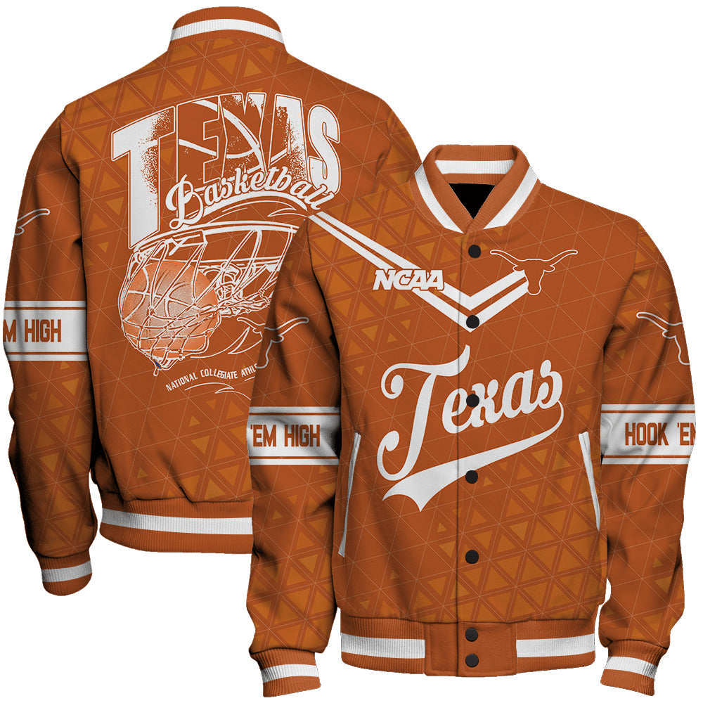 Texas Longhorns Ncaa Basketball Hook 'Em High 3D Unisex Varsity Jacket