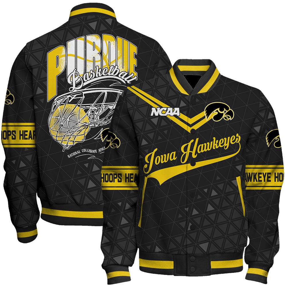 Iowa Hawkeyes Ncaa Basketball Hawkeye Hoops Heart 3D Unisex Varsity Jacket