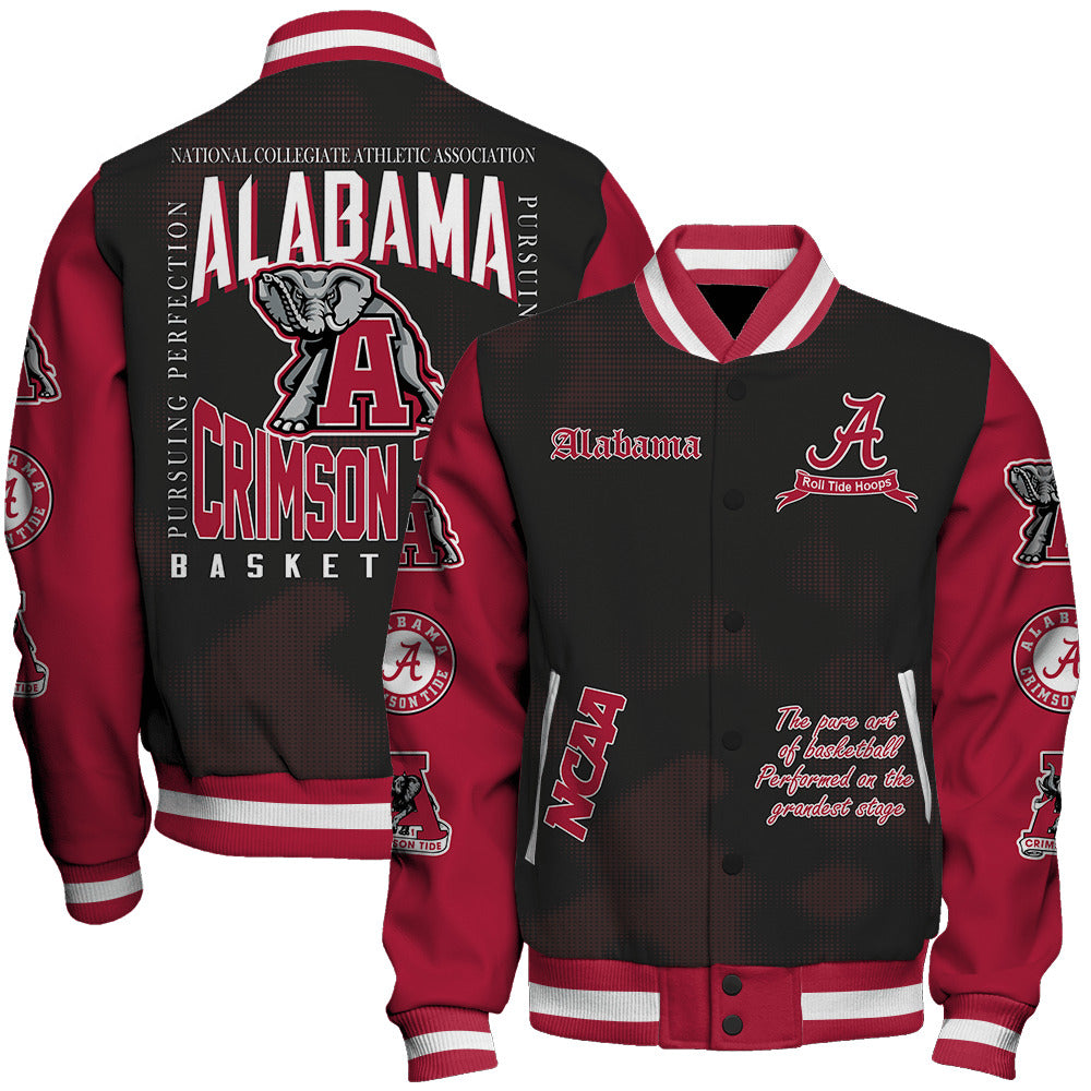 Alabama Crimson Tide Ncaa Basketball Roll Tide Hoops 3D Unisex Varsity Jacket
