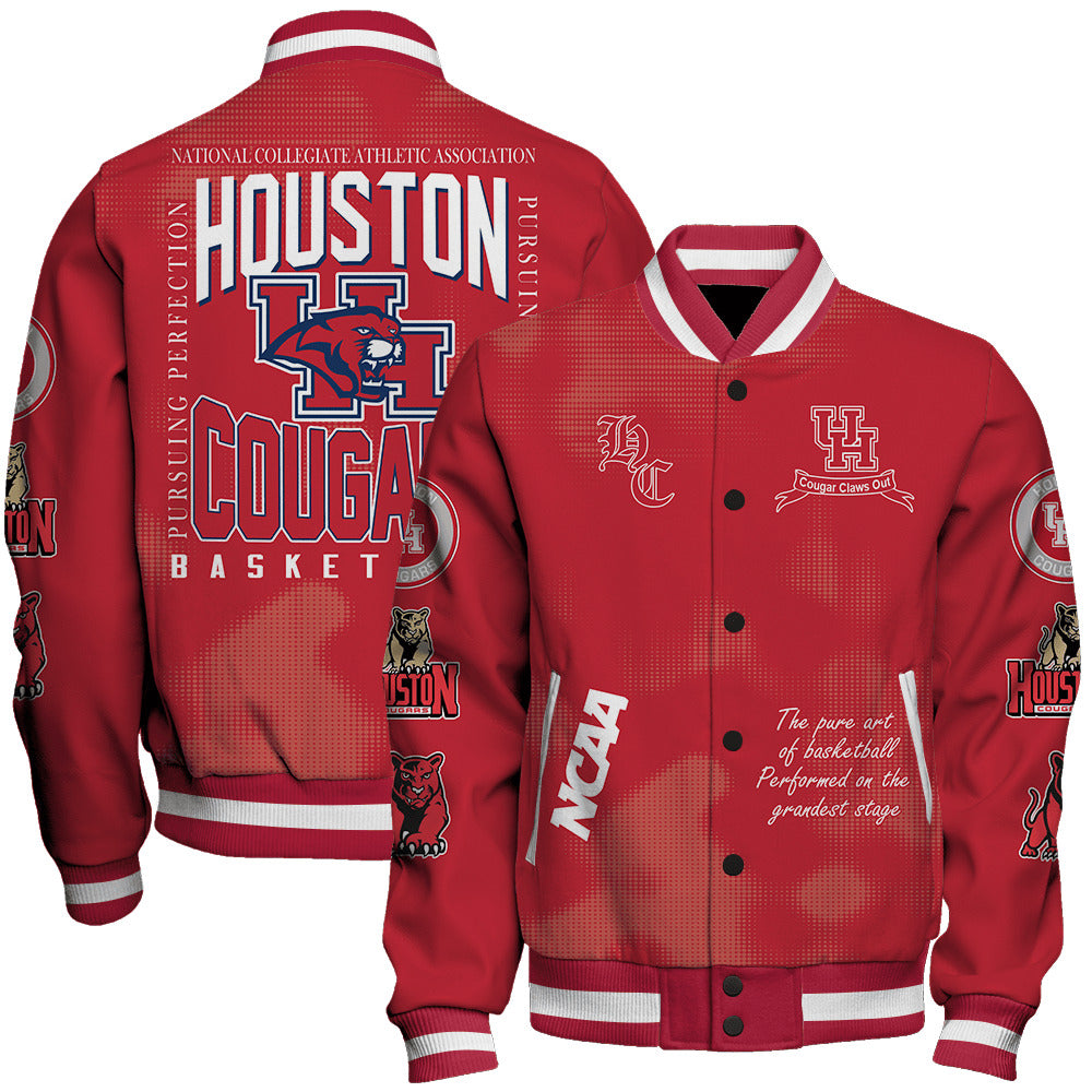 Houston Cougars Ncaa Basketball Cougar Claws Out 3D Unisex Varsity Jacket