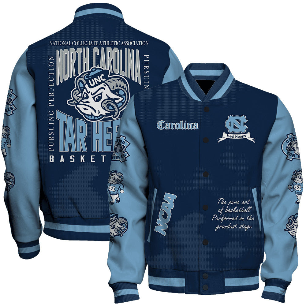 North Carolina Tar Heels Ncaa Basketball Heel Hoops 3D Unisex Varsity Jacket