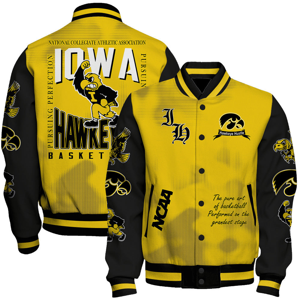 Iowa Hawkeyes Ncaa Basketball Hawkeye Hustle 3D Unisex Varsity Jacket