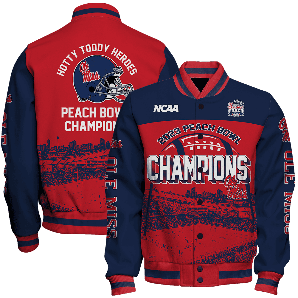 Ole Miss Rebels Ncaa Hotty Toddy Heroes Peach Bowl Champions Varsity Jacket