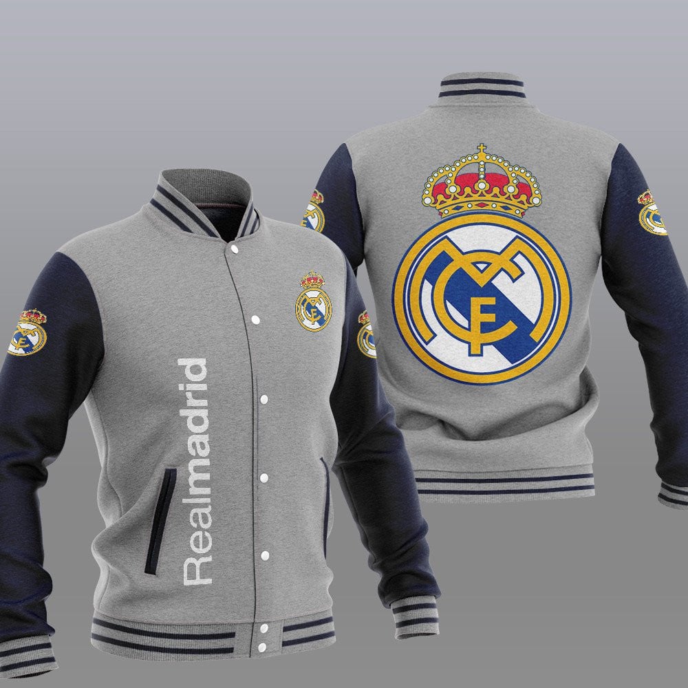 Real Madrid Grey Unisex Varsity Jacket