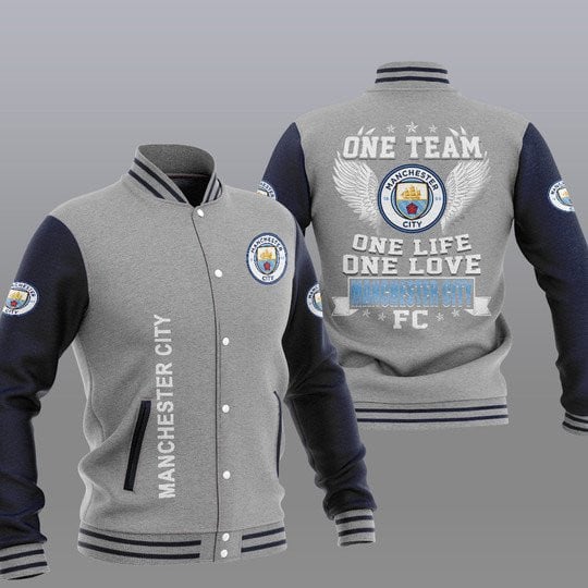 Manchester City Grey Blue One Team One Life One Love Varsity Jacket