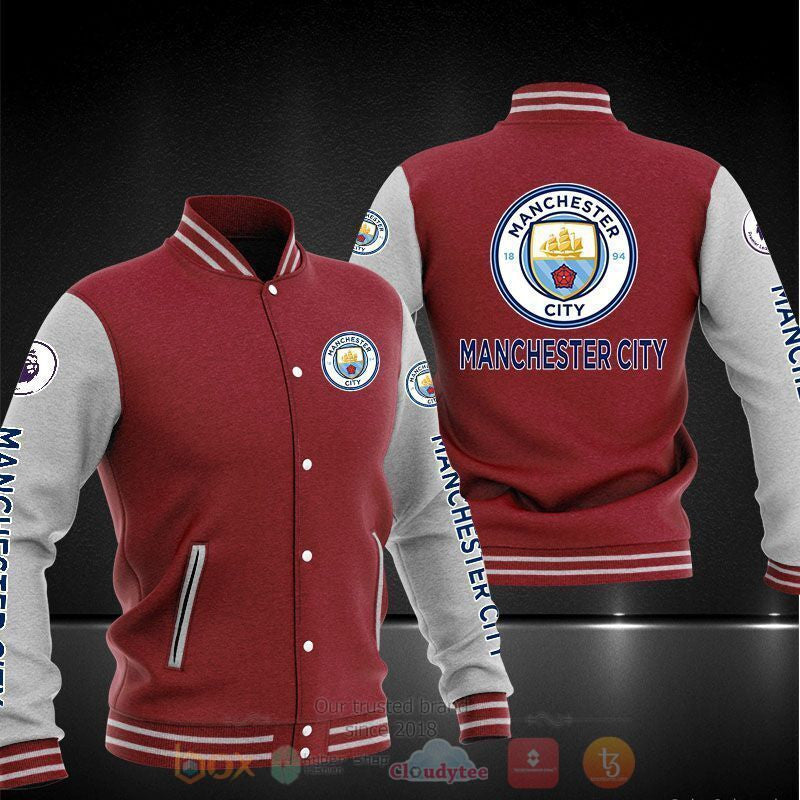 Manchester City Red Grey Varsity Jacket