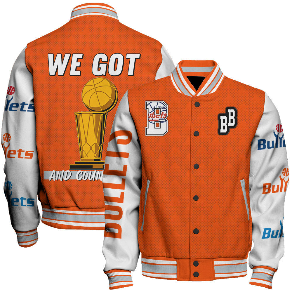 Baltimore Bullets Team Logo Sport Pattern Trophy Varsity Jacket