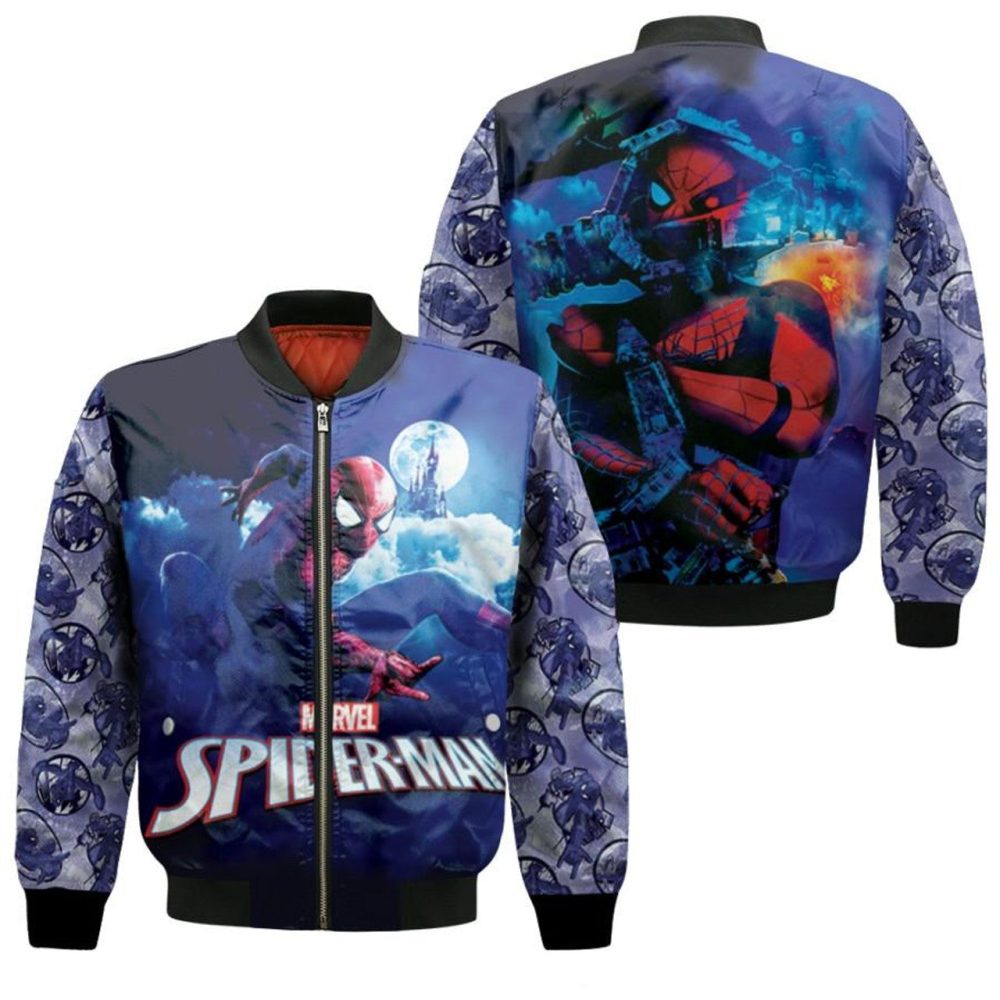 Spiderman Bomber Jacket Spiderman Night Sky Graphic Bomber Blue Unisex Jacket Jacket