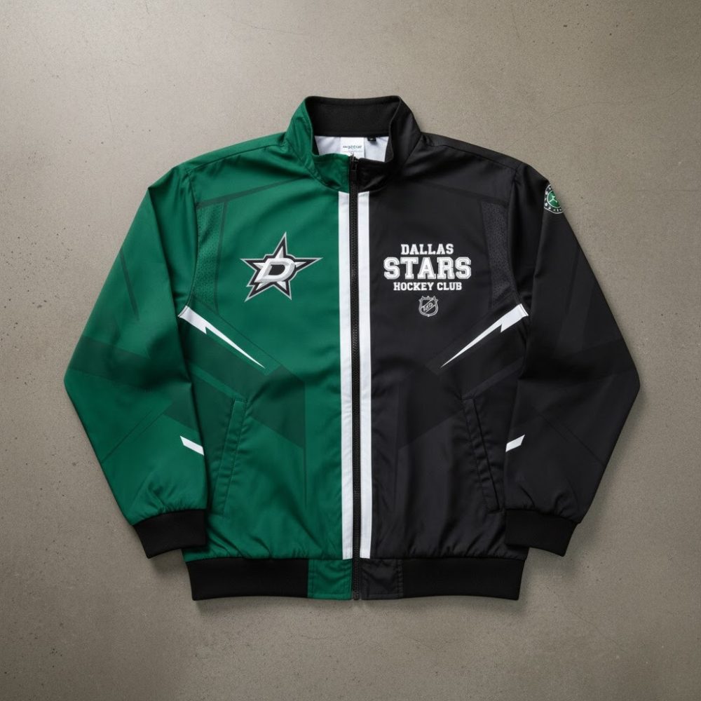 Dallas Stars Hockey Bomber Jacket – Split Color Block Full Zip Sportswear