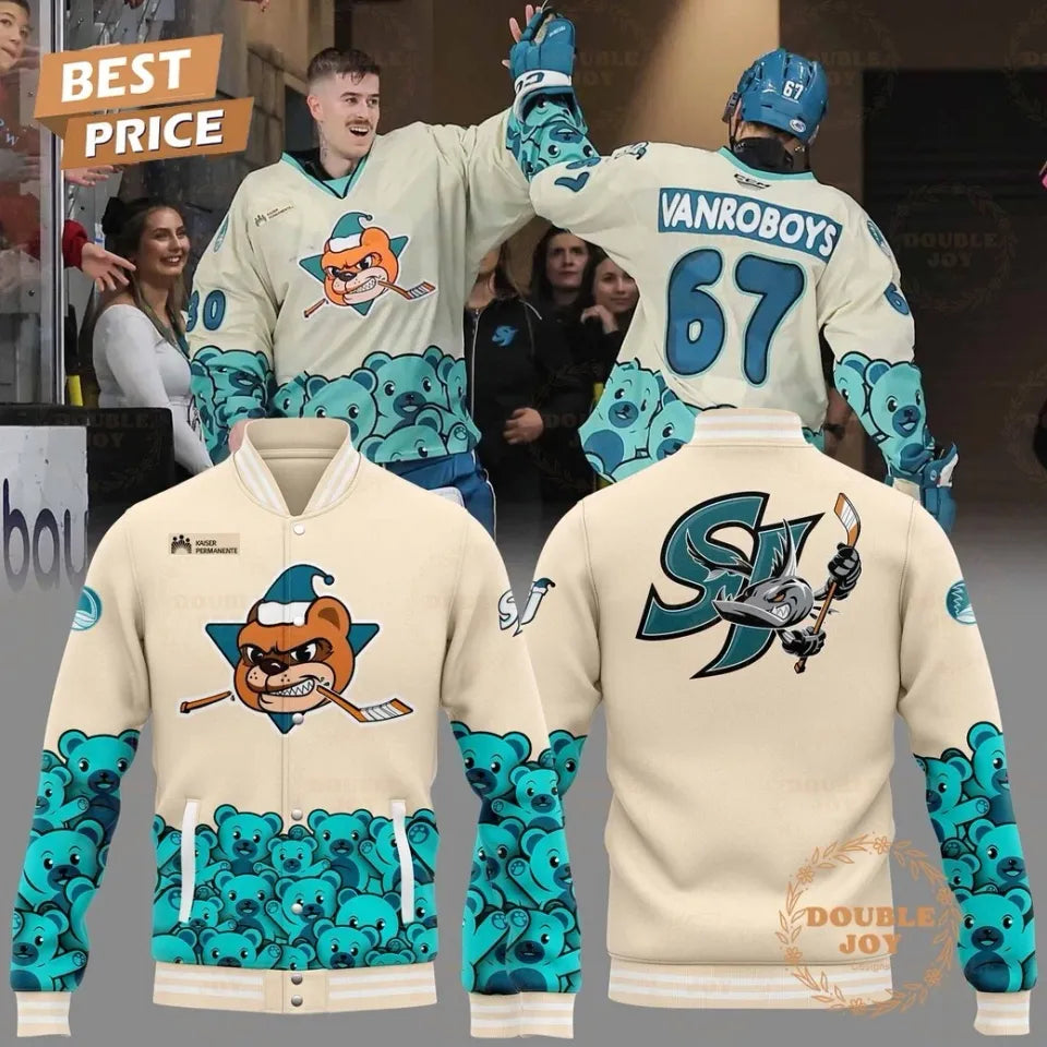 Hockey Team Bear &amp; Shark Varsity Jacket - Best Price, Limited Edition, Cozy &amp; Stylish