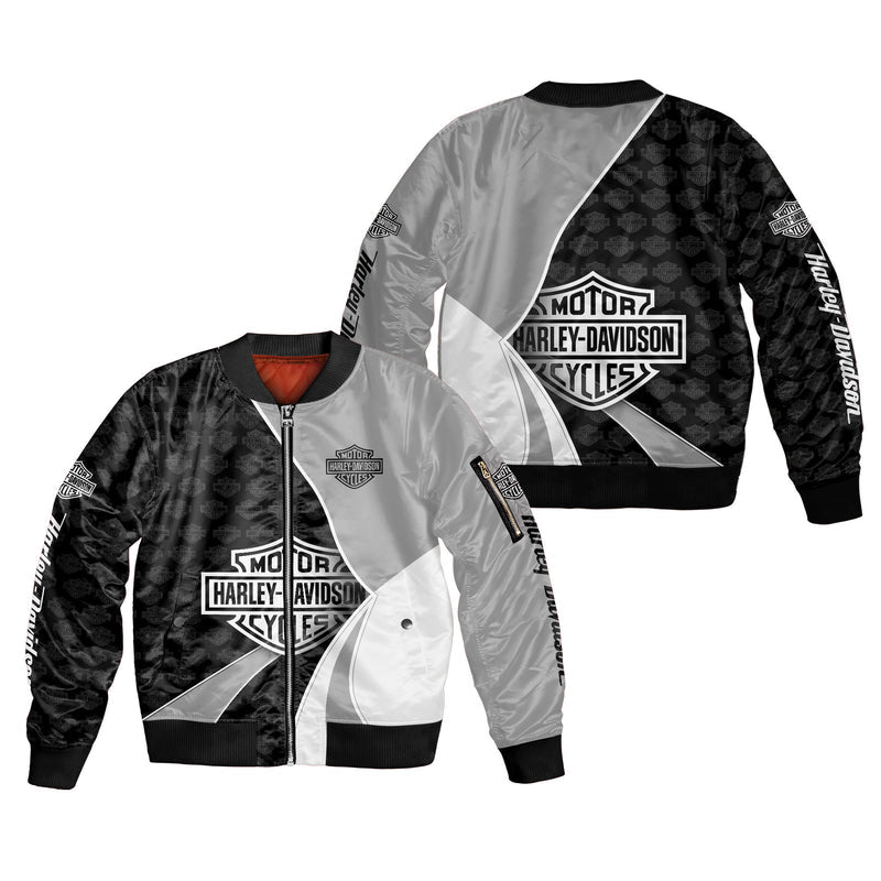 Stylish Harley-Davidson Bomber Jacket - Black &amp; White Design, Perfect For Bike Enthusiasts