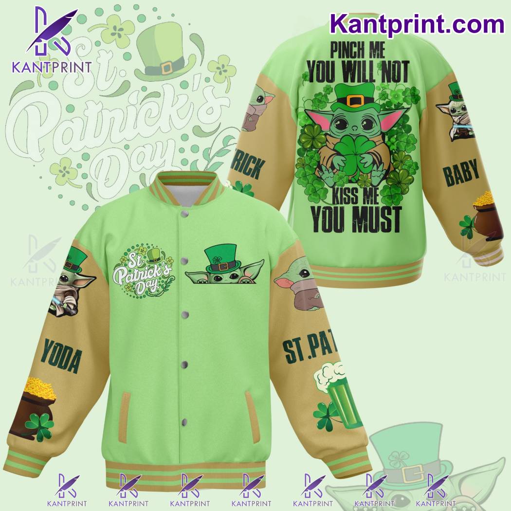 St. Patrick'S Day Baby Yoda Varsity Jacket - Fun Green Clover Design - Limited Edition