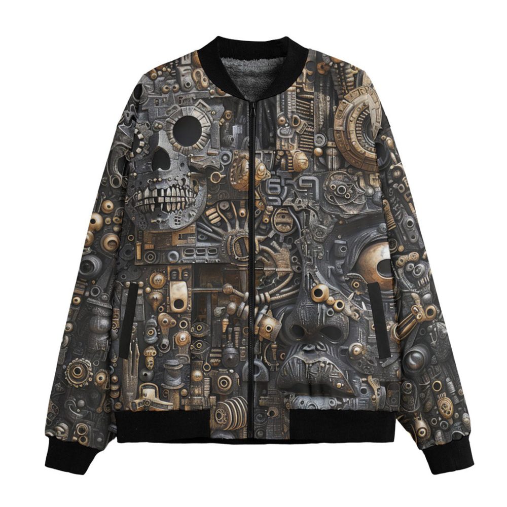 Skull Bomber Jacket Mechanical Skull Concept Pattern Bomber Gray Unisex Jacket Jacket