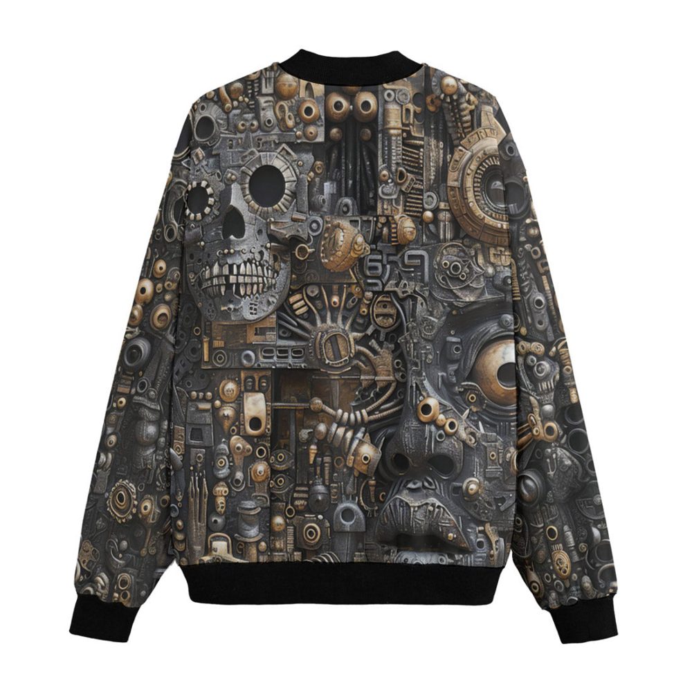 Skull Bomber Jacket Mechanical Skull Concept Pattern Bomber Gray Unisex Jacket Jacket