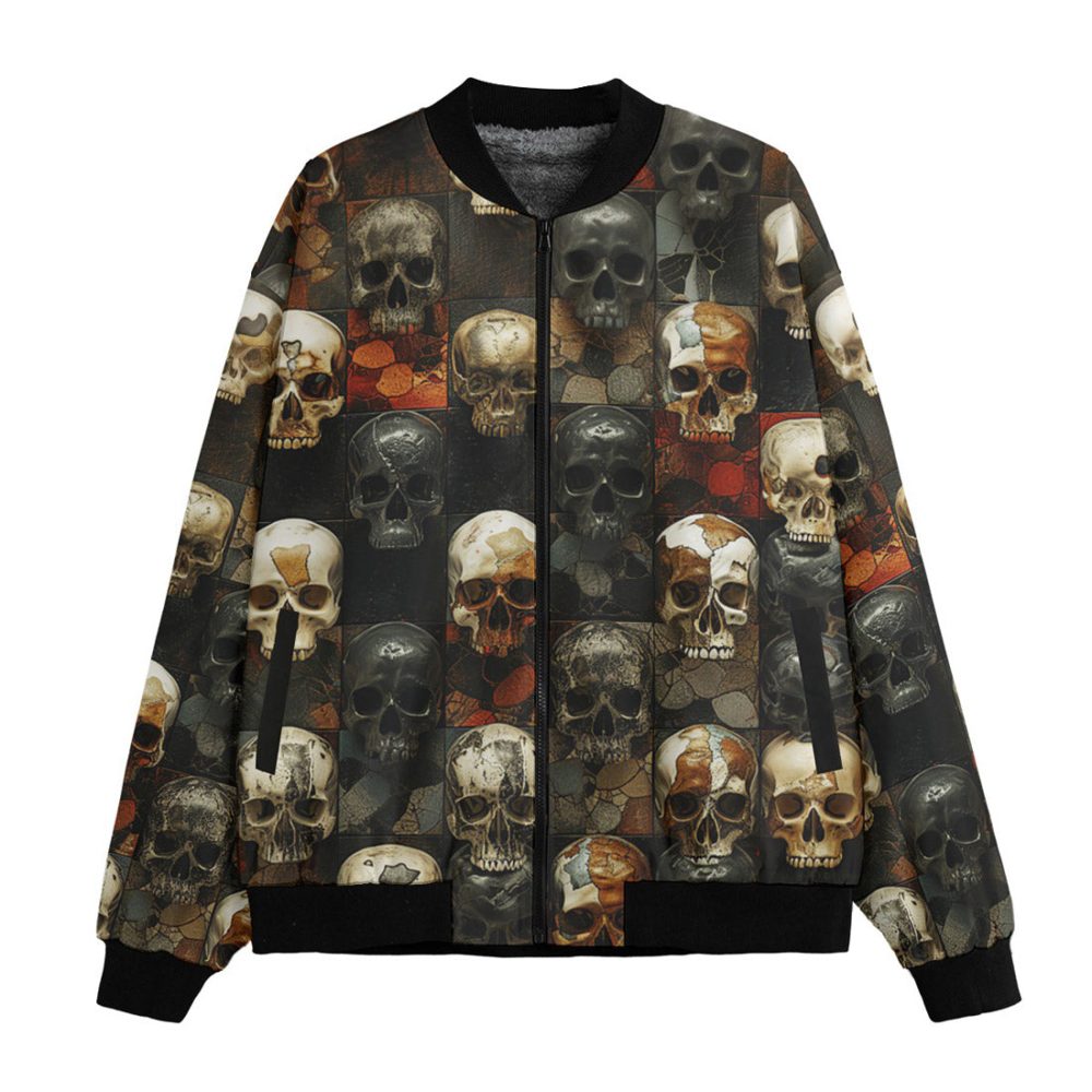Skull Bomber Jacket All Skull Wall Art Graphic Bomber Black Brown Unisex Jacket Jacket