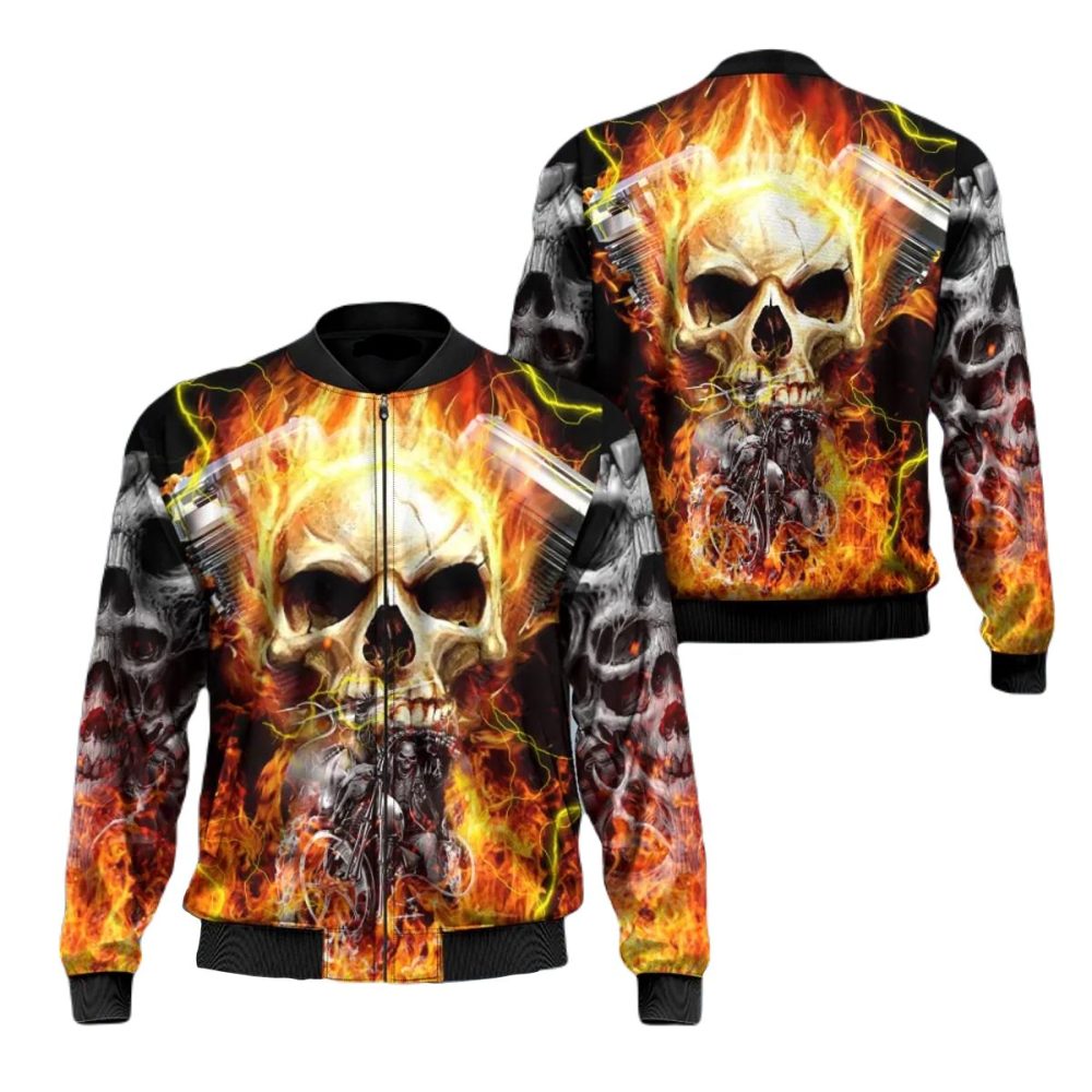 Skull Bomber Jacket Ghost Fire Biker Flame Skull Bomber Black Yellow Unisex Jacket Jacket