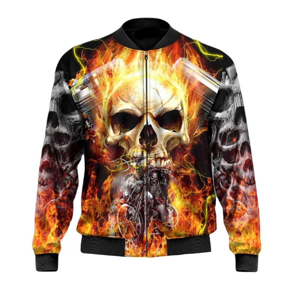 Skull Bomber Jacket Ghost Fire Biker Flame Skull Bomber Black Yellow Unisex Jacket Jacket