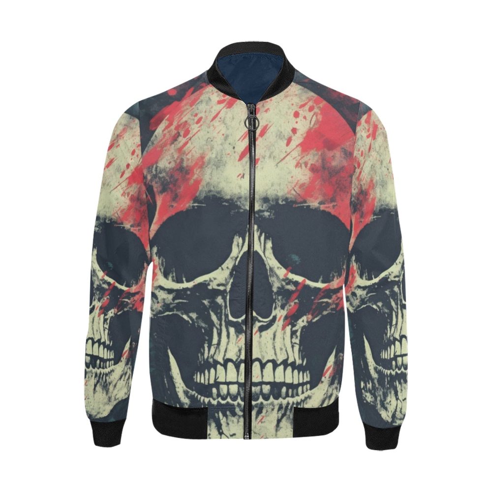 Skull Bomber Jacket Grunge Skull Splattered Pattern Bomber Black Red Unisex Jacket Jacket