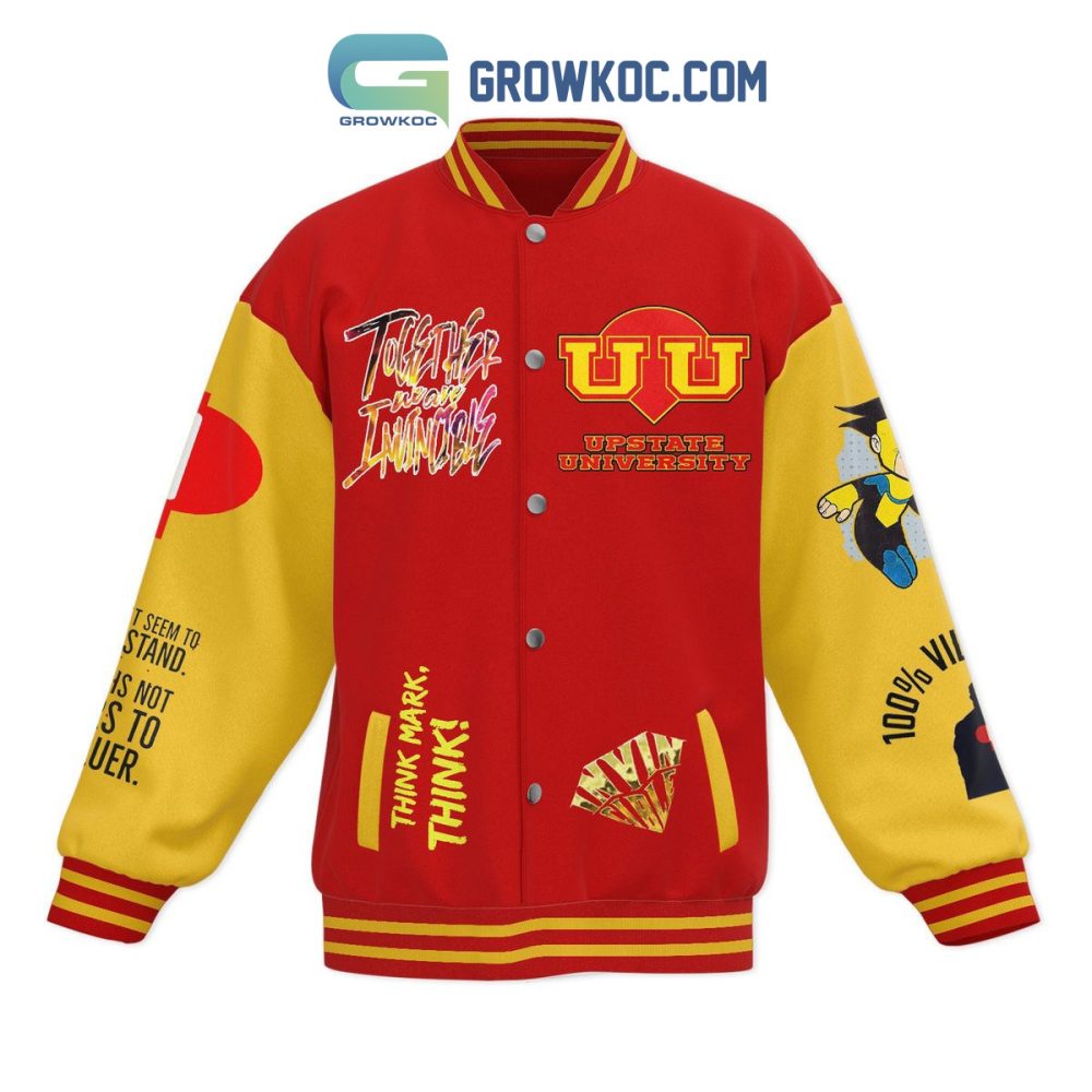 Invincible Academy Varsity Jacket - Vibrant Red &amp; Yellow Superhero Design