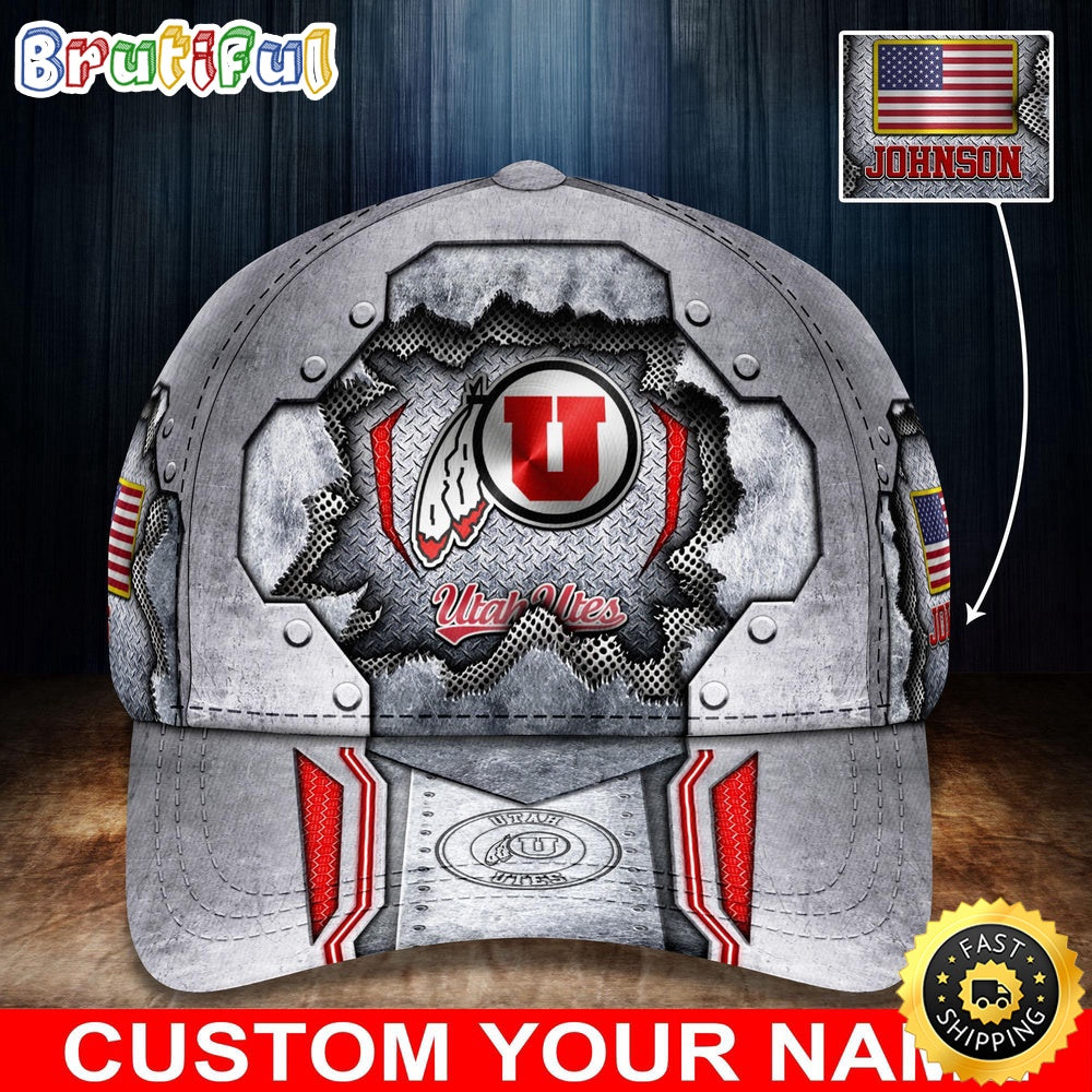 Ncaa Utah Utes Baseball Cap Silver Metalic Pattern Baseball Cap