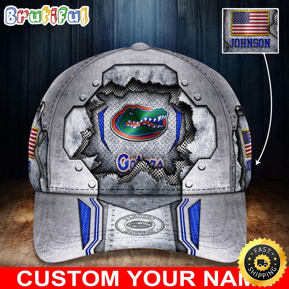 Ncaa Florida Gators Baseball Cap Silver Metalic Pattern Baseball Cap