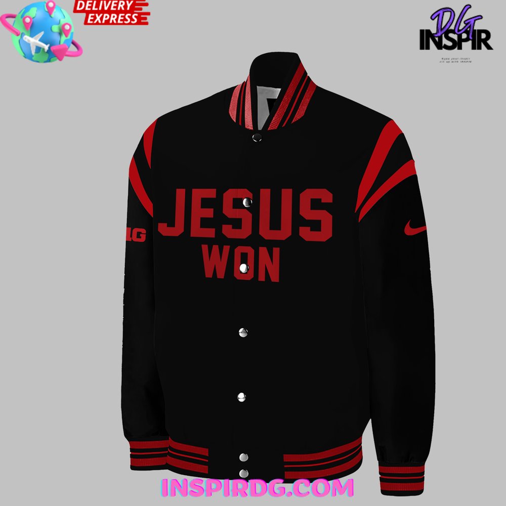 Ohio State Football Jesus Won 2024 Black Baseball Jacket