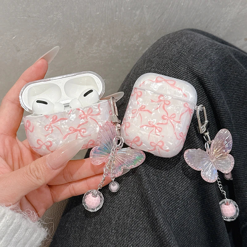 For Airpods 4 3 2 1 Case Cute Glitter Bow Knot Shell Pattern Crystal Soft Clear Earphone Cover for Airpods Pro 2 2nd Protective