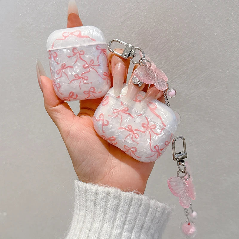 For Airpods 4 3 2 1 Case Cute Glitter Bow Knot Shell Pattern Crystal Soft Clear Earphone Cover for Airpods Pro 2 2nd Protective