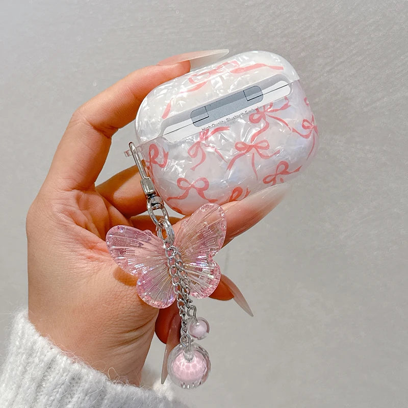For Airpods 4 3 2 1 Case Cute Glitter Bow Knot Shell Pattern Crystal Soft Clear Earphone Cover for Airpods Pro 2 2nd Protective