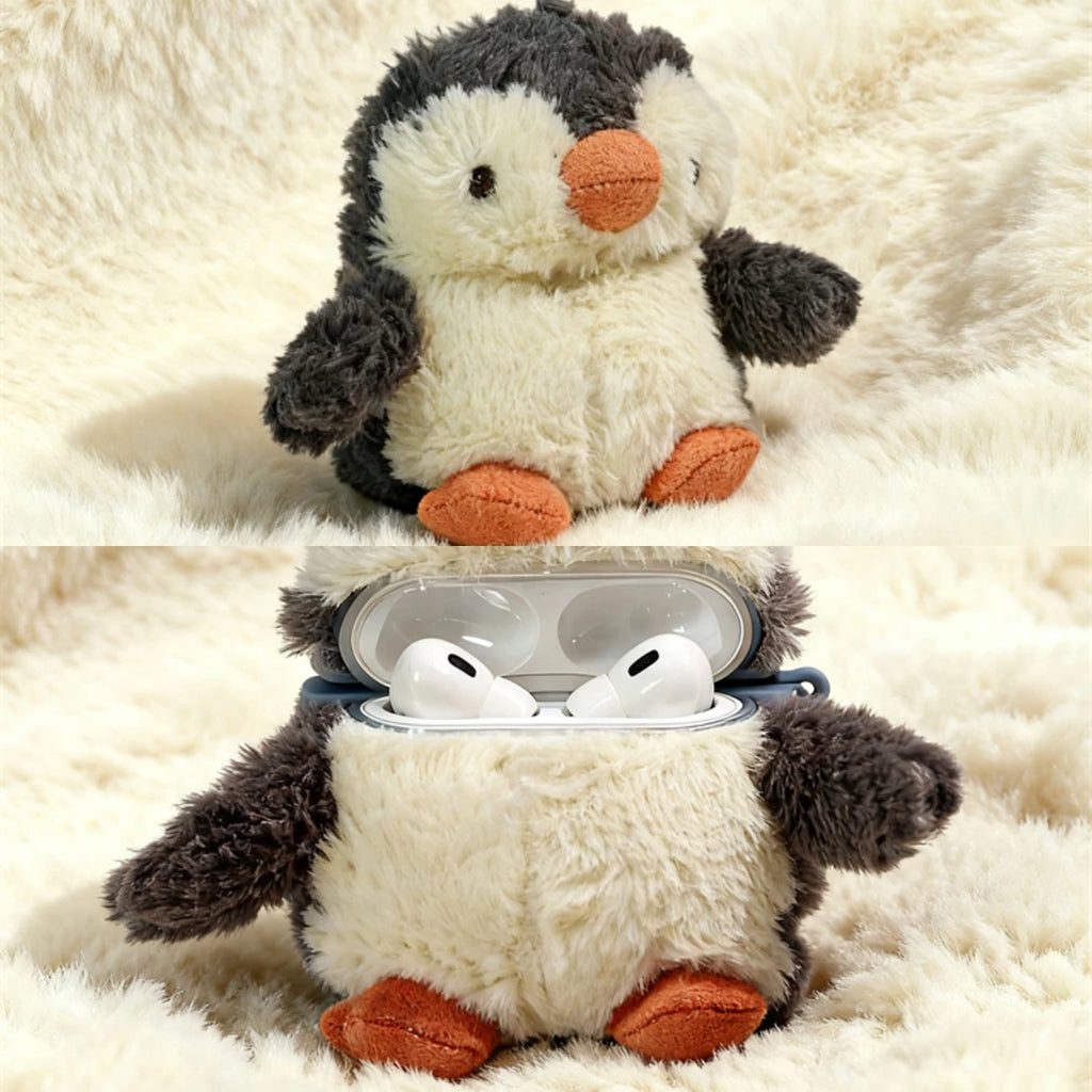 For AirPods Pro3 4 3 2 1 Pro 3 Pro2 Earphone Case 3D Plush Penguin Cute Fur Protective Headphone Box Cover