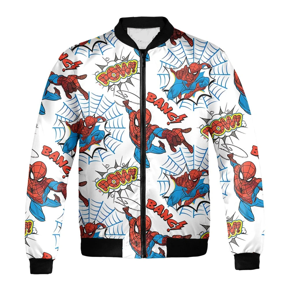 Spiderman Bomber Jacket Spiderman In Actions Pattern Bomber White Unisex Jacket Jacket