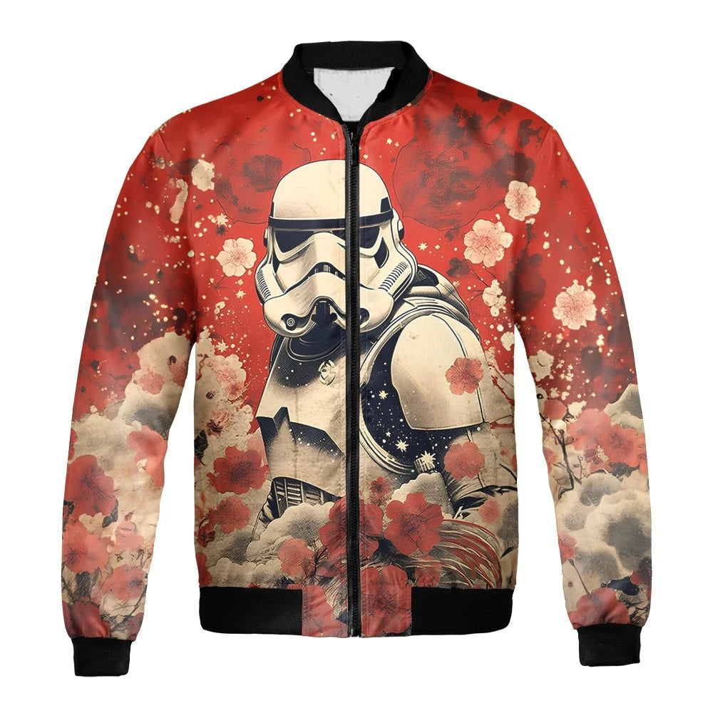 Star Wars Bomber Jacket The Stormtrooper With Flower Pattern Bomber Red Unisex Jacket Jacket