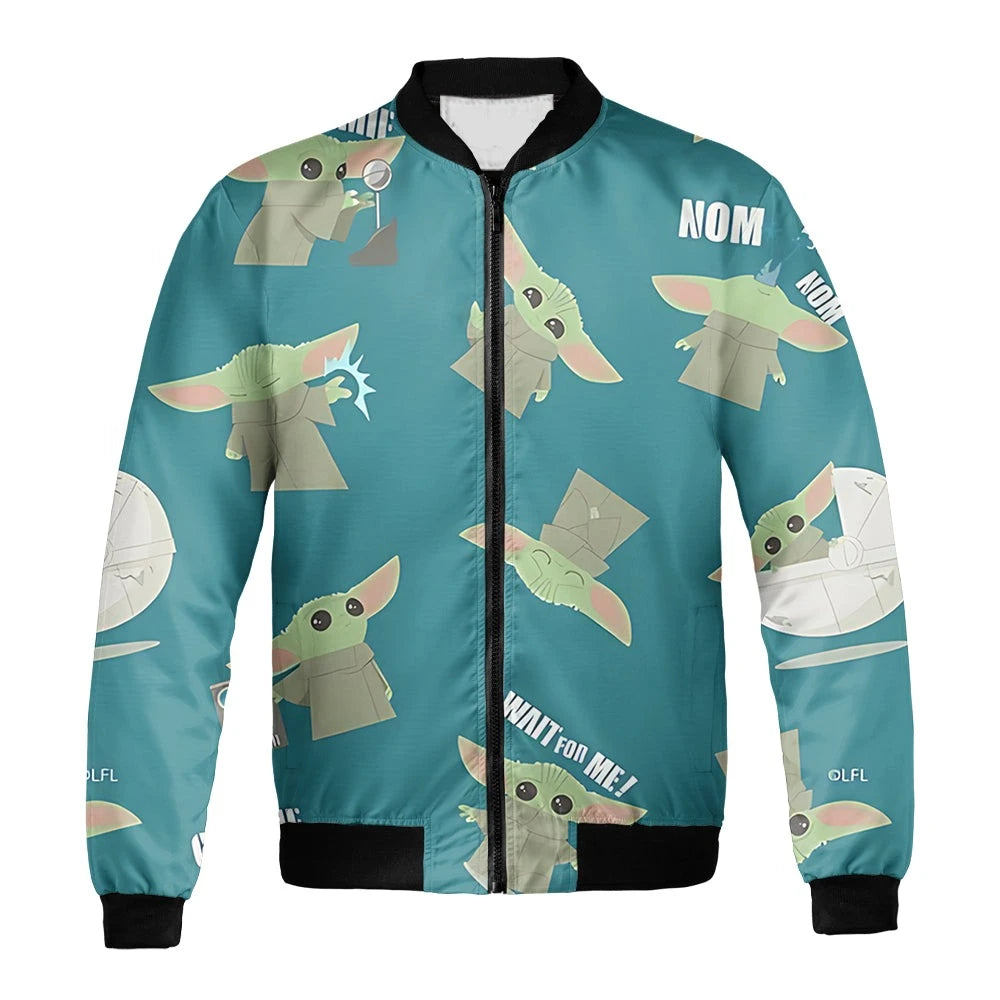 Star Wars Bomber Jacket Grogu Nom Nom Wait For Me Pattern Bomber Blue Unisex Jacket Jacket
