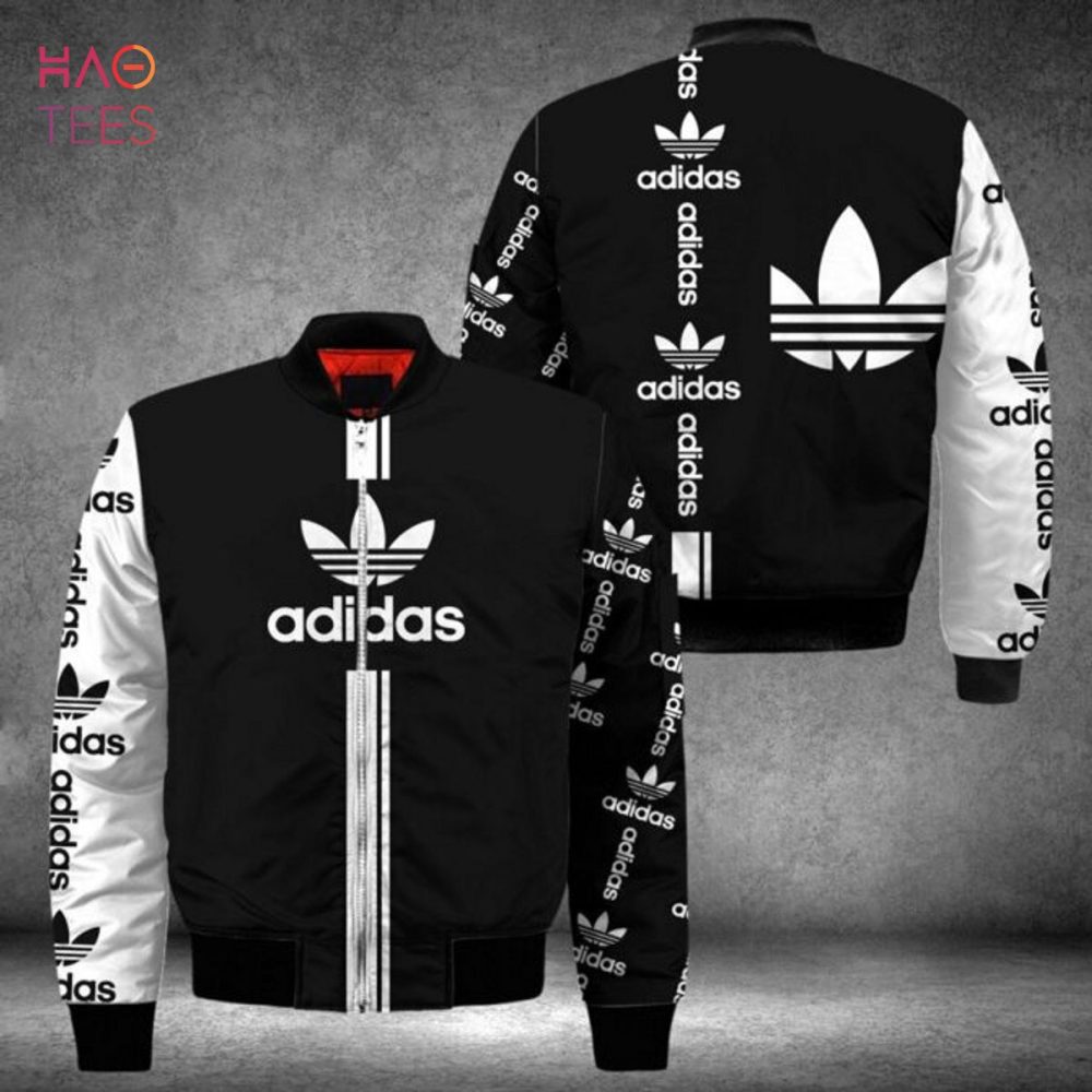Stylish Black &amp; White Adidas Bomber Jacket - Iconic Logo Design, Perfect For Casual Wear