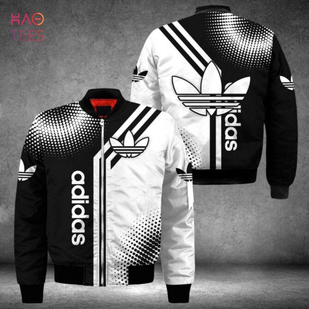 Stylish Black &amp; White Adidas Bomber Jacket - Trendy Graphic Design For Men &amp; Women