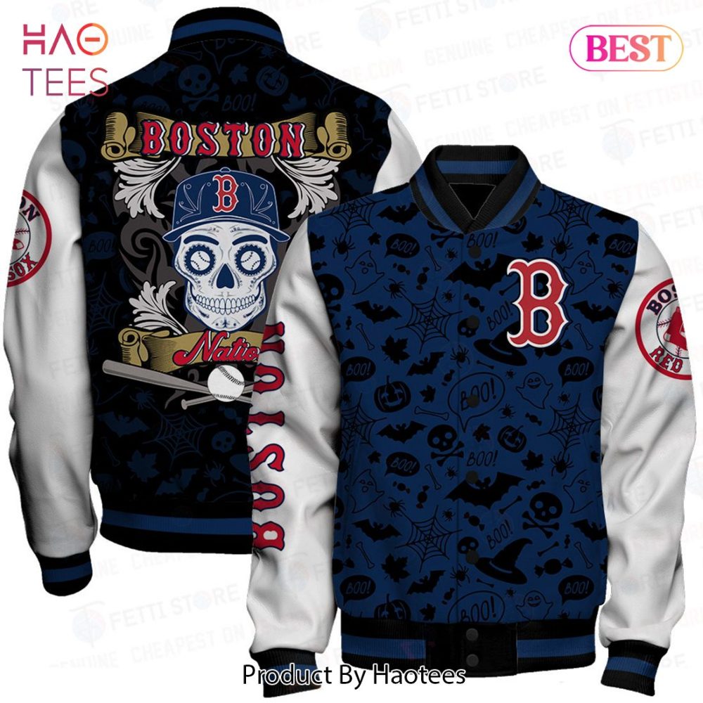 Limited Edition Boston Skull Varsity Jacket - Stylish Baseball Fan Apparel