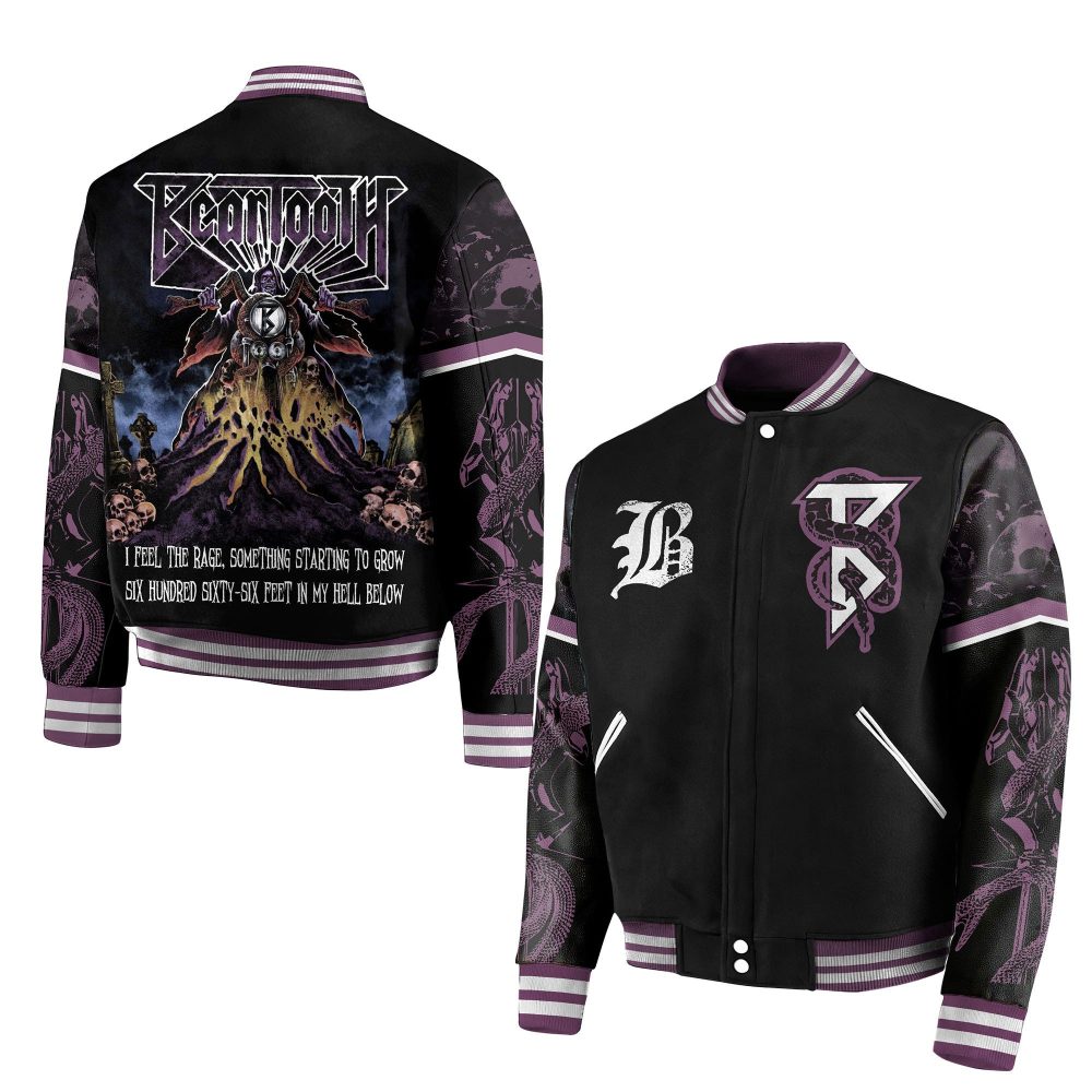 Men'S Gothic Graphic Varsity Jacket - Bold Black &amp; Purple Streetwear