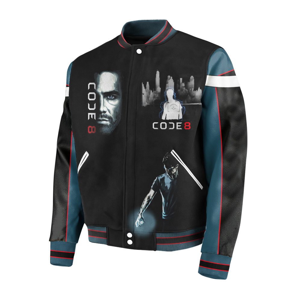 Code 8 Movie Themed Varsity Jacket – Stylish Wear For Sci-Fi Fans
