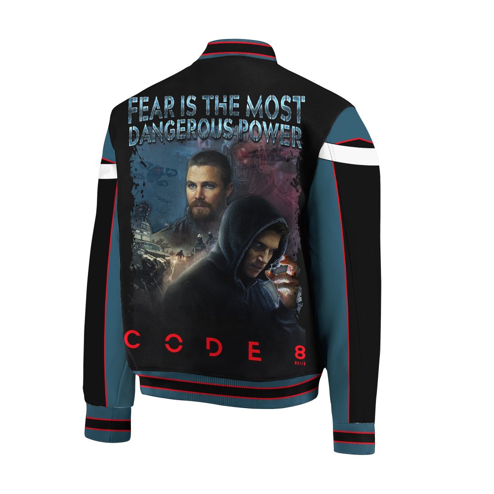 Code 8 Movie Themed Varsity Jacket – Stylish Wear For Sci-Fi Fans
