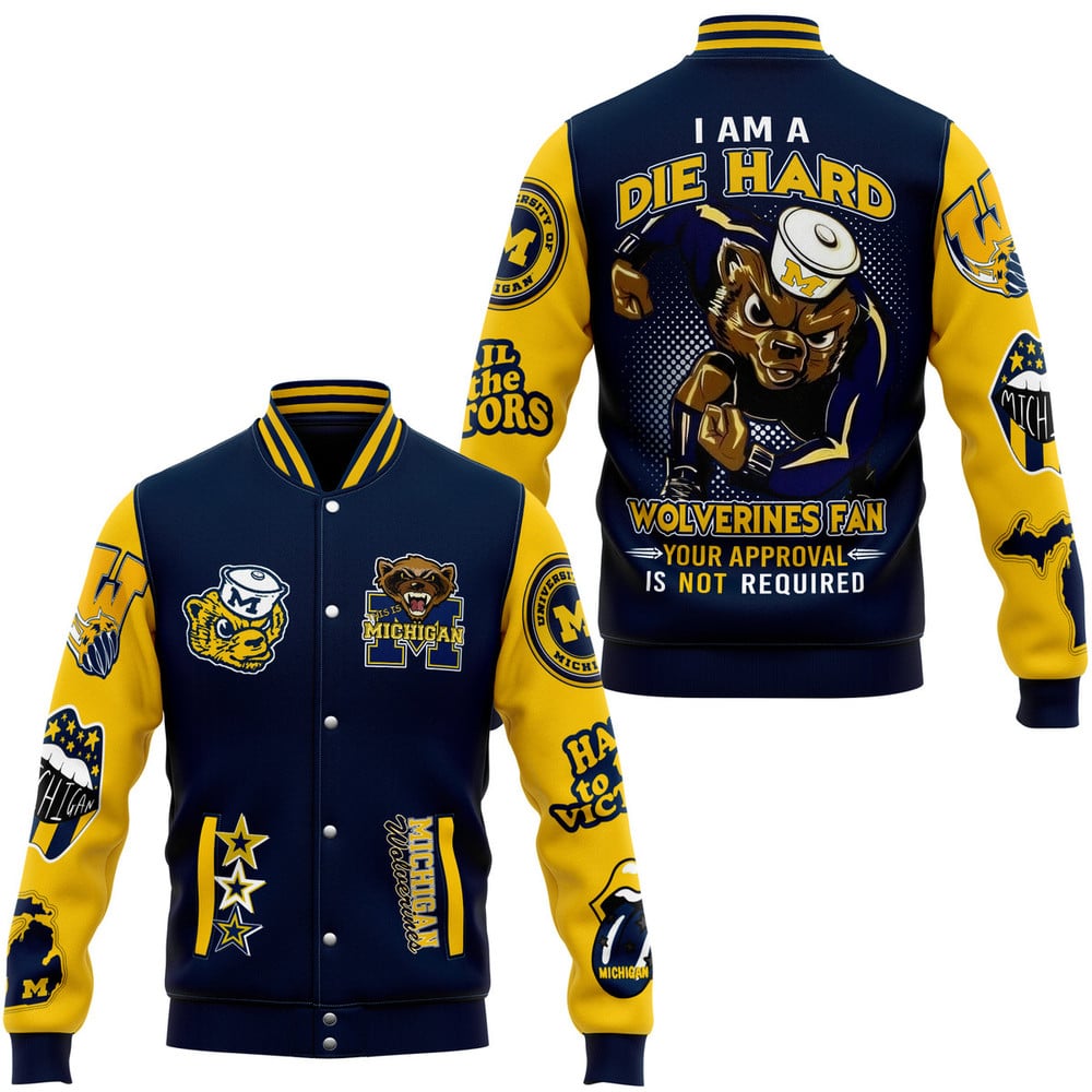 Stand Out In Style: Die Hard Wolverines Fan Varsity Jacket – Bold Design, Ultimate Comfort