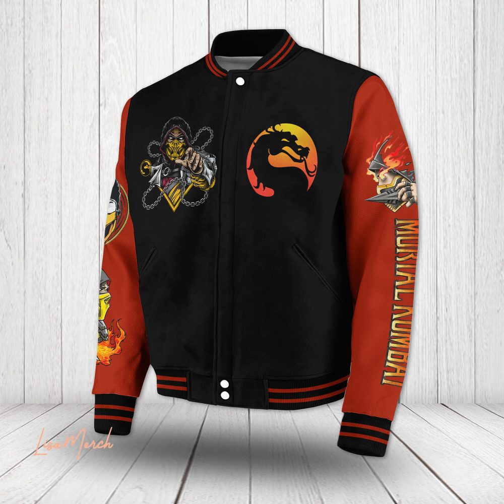 Ultimate Mortal Kombat Varsity Jacket - Scorpion Design - Get Over Here Graphic - Unisex Retro Gamer Apparel