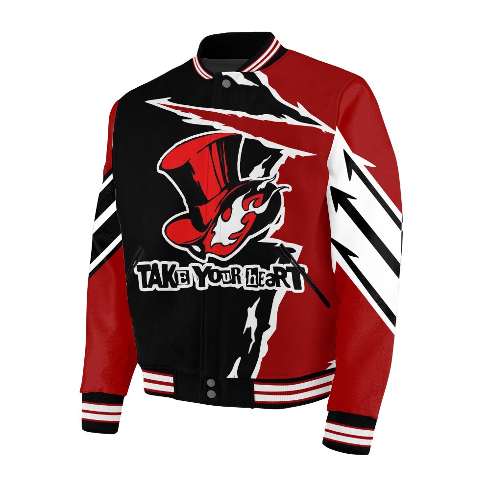 Stylish Anime Graphic Bomber Jacket - Bold Red &amp; Black Design For Fans