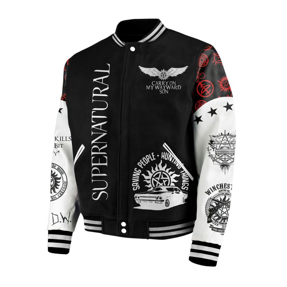 Supernatural Varsity Jacket - Team Free Will Design, Carry On My Wayward Son, Unisex, Perfect Gift