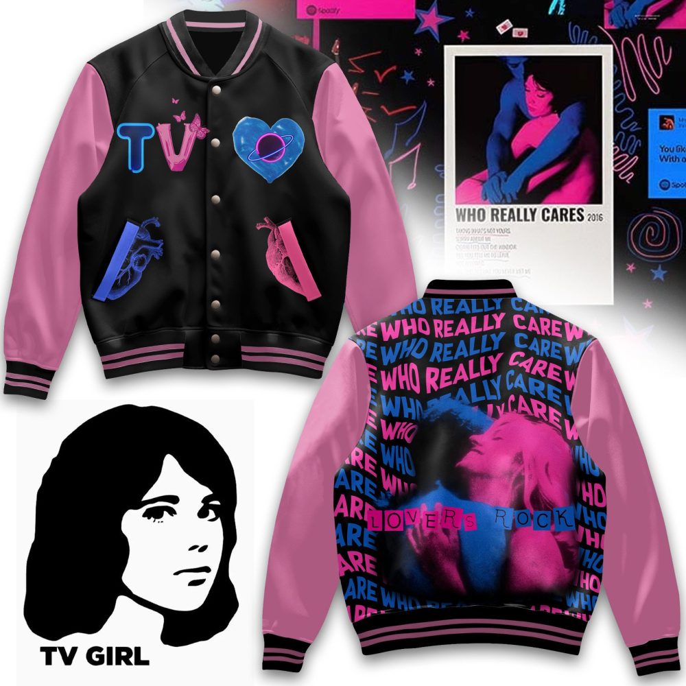 Trendy Tv Girl Varsity Jacket - Pink &amp; Black Retro Style With Graphic Print