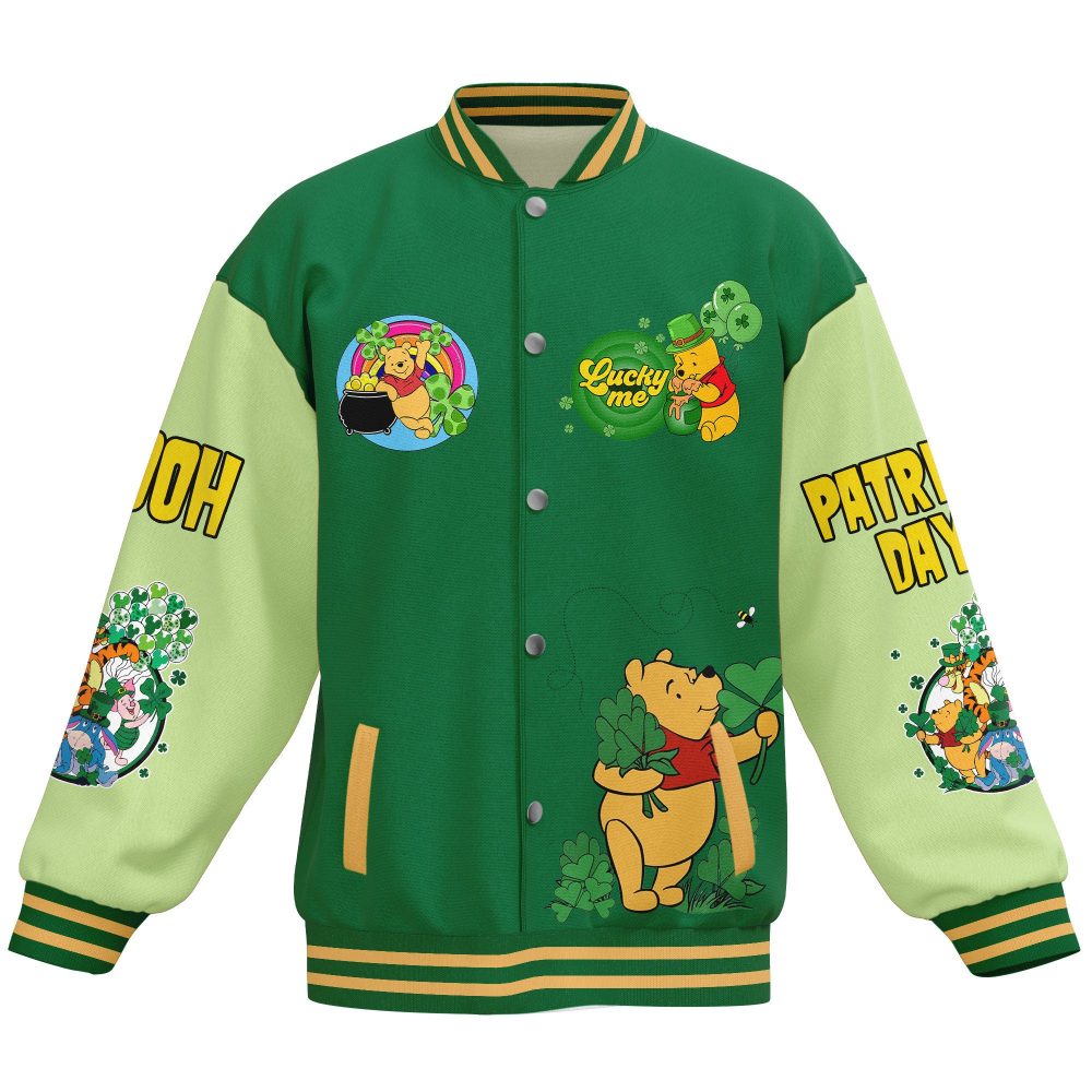St. Patrick'S Day Pooh Varsity Jacket - Fun &amp; Festive Cartoon Design
