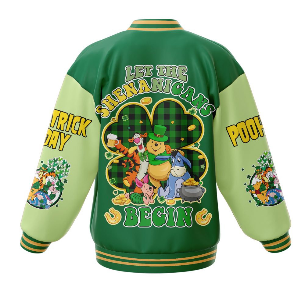 Celebrate St. Patrick'S Day In Style With Lucky Pooh Varsity Jacket – Perfect For Festive Shenanigans!