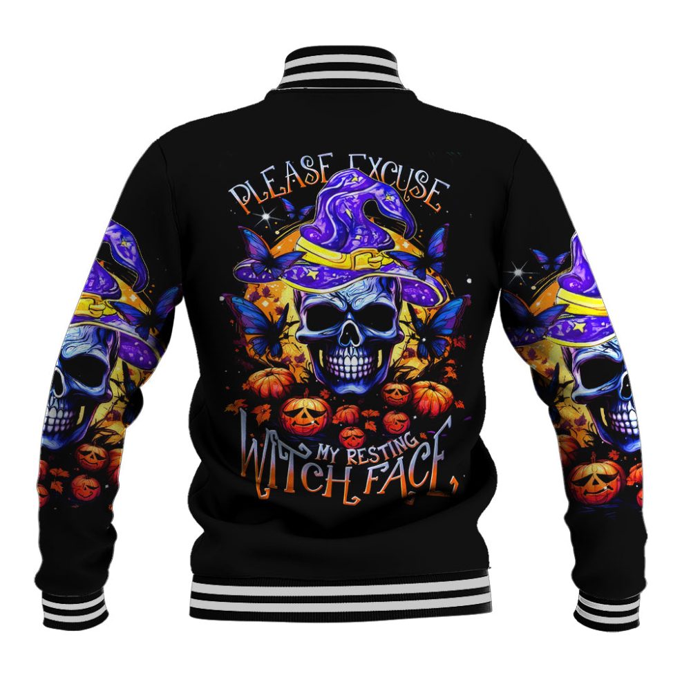 Halloween Skull Baseball Jacket Please Excuse My Resting Witch Face Dt01