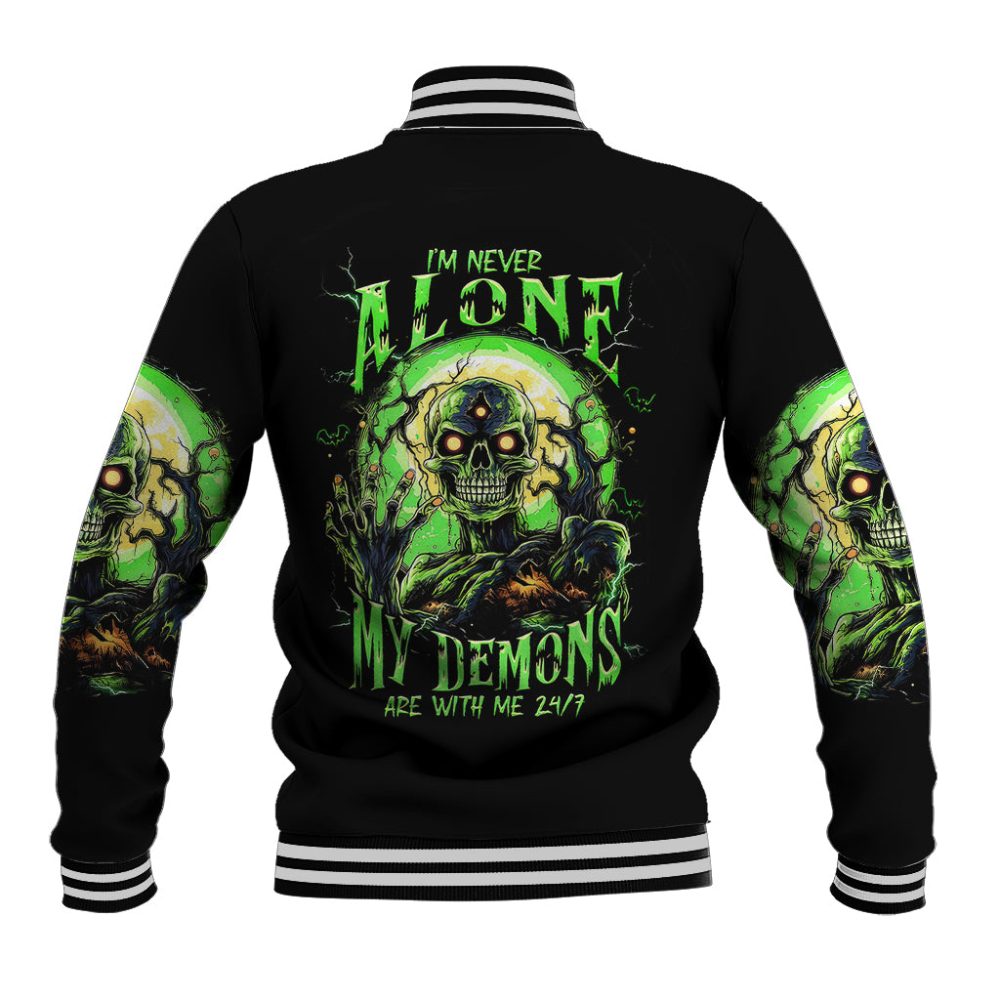 Zombie Skull Baseball Jacket I Never Alone My Demon With Me 24/7 Dt01